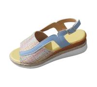 Genérico Sandalias Playa Mujer Zapatos de Verano de Mujer Sandalias Playa Verano para,Nuevas,Con Tacón Grueso Y Pendiente,Cómodas,Estilo,Con Cien Cuñas Esparto (Blue,39)