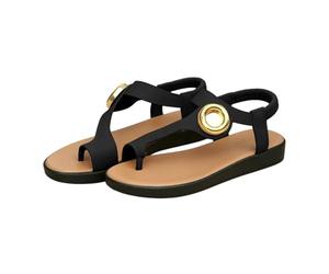 Genérico Sandalias Playa Mujer Zapatos Mujer Ancho Especial Sandalias de Dedo para con Botón Metálico,Gruesa,de Verano Informales para Caminar Y Viajar Al Aire (Black,37)