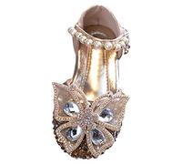 Genérico Sandalias Primavera Otoño Edición Coreana para Niñas Pequeñas Grandes Princesa Casual Zapato Único Rendimiento Cuero Baile (Gold, 35 Big Kids)