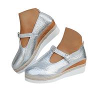 Genérico Sandalias Puntera Cerrada Mujer Estampado Floral Verano Cómodo Plataforma Zapatos Cuñas Cuñas Mulas Brida Tobillo Vintage Zapatillas Vacaciones Tamaño 36-44, plata, 37 EU