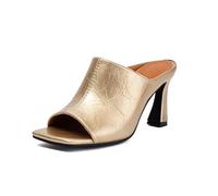 Genérico Sandalias Slide Mujer Mules Blancas De Punta Cuadrada Abierta Y Tacón Bloque Zapatos con Tacón Casual Slip-On para Verano, Oficina,Oro,42 EU