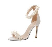 Genérico Sandalias Stiletto con Perlas para Mujer Correa Tobillo Tacón de Aguja Alto Punta Abierta Cremallera Trasera Zapatos de Novia Dama de Honor Boda,Blanca,40 EU