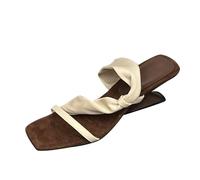 Genérico Sandalias Tacon Bajo Anchas Mujer Verano Comodas Sandalias de Cuña Retro con Punta Cuadrada Y Tacón Abierto Fascitis Plantar Mujer Verano (Beige,39)