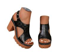 Genérico Sandalias Tacon Bajo Anchas Sandalias Negras Mujer de Tacón Grueso Con Tira Trasera para Mujer,Puntera Redonda Cerrada,Con Hebilla,Zapatos Casuales Sandalia (Black,40)