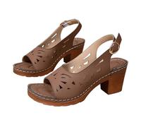 Genérico Sandalias Tacon Bajo Pies Anchos Confort Mujer Sandalias Europeas Y para Mujer,Con Tacón Y Grueso,Con Hebilla de Una Sola Línea de Pez. Sandalia Comodas Zapatos Cuña Verano (Coffee,38)