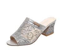 Genérico Sandalias Tacon Bajo Sandalias Negras Pies Anchos Zapatos Cuñas de Ocio de Informales para Mujer Mujer Transpirables Gruesas para Exteriores Sandalia (Silver,41)