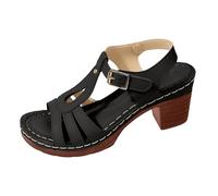 Genérico Sandalias Tacón Mujer Sandalias Mujer Tacón Sandalia Cómodo Sandalia Verano Con Cordones De Tobillo Con Tacón Abierto Confort Grueso Tacón Pescado Boca Zapatos Verano, Le Noir A, 41 EU