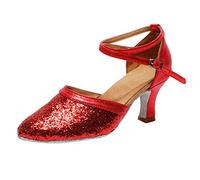 Genérico Sandalias Tacon Mujer Verano Anchas Plataforma Mujeres Fashion Modern Dance Shoes Ballroom Latin Dance Soft Bottom Sandals Sandalia Cuñas Mujer Tallas Grandes (Red,38)