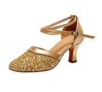 Genérico Sandalias Tacon Mujer Verano Anchas Plataforma Mujeres Fashion Modern Dance Shoes Ballroom Latin Dance Soft Bottom Sandals Sandalia Cuñas Mujer Tallas Grandes (Gold,38)