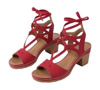 Genérico Sandalias Tacon Mujer Verano Pies Anchos Comodas Casual Side Hollow Belt Buckle Flat Bottom Roman Shoes Women'S Summer Sandals Fashion Women'S Sandals Sandalia Elegantes Mujer Tacon (Red,40)