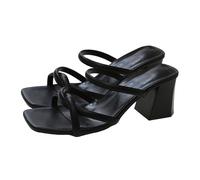 Genérico Sandalias Tacon Mujer Verano Sandalias Cómodas Fregona de Cabeza Cuadrada con Punta Abierta Y Tacón Grueso Sólido de Verano para Mujer Vestir Zapatillas (Black,36)