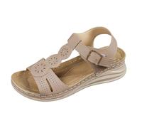 Genérico Sandalias tacón suela gruesa para mujer, sandalias de playa clásicas la e informales con boca de pescado hueco cuña mujer verano alpargata plana con tiras de moda 2026, caqui, 36 EU Large