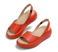 Genérico Sandals with Straps Washable Orthopedic with Arch Support Summer Comfortable Platform Shoes Slip on Platform Fish Mouth Sandals Leather Mules Beach Shoes (Red,37)