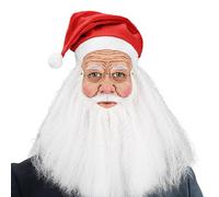 Genérico Santa Claus - Christmas Cosplay Facepiece for Adults | Latex Material with Full Over Head Design, Beard and Red Hat Costume, Holiday Party Masquerade Halloween Dress Up Decoration