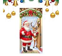Genérico Santa Claus - Reindeer Door Cover, Holiday Front Door Decoration, Festive Christmas Decoration For Home | Front Dor, Indoor/Outdoor Use Holeday Holiday Entrance Decor