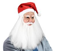 Genérico Santa Facepiece - Holiday Cosplay, Seasonal Character Covering | Full Overhead Latex Design, Realistic Beard Red Hat Styling Usage For Winter Christmas Parties Celebrations Festive Events