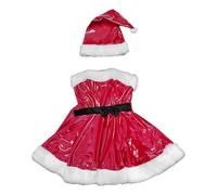 Genérico Santa Outfits For Women - PU Leather Christmas Dress Santa Outfits, Faux Rabbit Trim Śanta Óutfits | 3 Piece Holiday Costume Set With Hat And Belt, Festive Party Prom Styling Wear