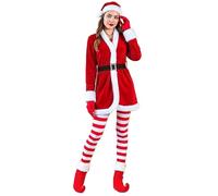Genérico Santa Suit - Enhances Festive Charm, Festive Holiday Costume, Funny Christmas Suit | Complete Seasonal Ensemble With Belt, Hat, Gloves, Bell Necklace, Stockings, And Boots For Parties