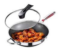 Genérico Sartén Antiadherente - Sartén de Utensilios de Cocina de Acero Inoxidable de 30 cm y 11,81 Pulgadas, y Duradera con Tapa | Resistente A Los Arañazos, Panqueques Huevos Sopas Cocina Coci