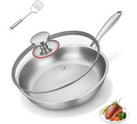 Genérico Sartén De Titanio Martillada Pro Con Tapa, Sartén De Titanio, Ultraduradera, Resistente a Los Arañazos, Antiadherente, Sarten Puro,Sartenes Sin Revestimiento (26/28/30cm) (28CM)