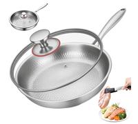 Genérico Sartén De Titanio Martillada Pro Con Tapa, Sartén martillada,Titaniox Sarten, Ultraduradera, Resistente a Los Arañazos, Antiadherente, Sarten Puro, Sartenes Sin Revestimiento