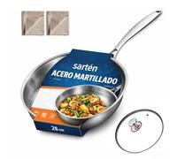 Genérico Sarten De Titanio, Sartén De Titanio Martillado Sin Revestimiento, Sarten Acero 304 Titanio Con Todas Las Placas Frying Pan (Con tapa-A, 28CM)