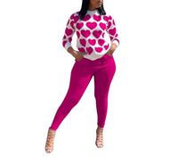Genérico sastre mujer de dos piezas training heart Valentine's day suit top pantalon sudadera features - traje divertido y cómodo para el hogar sastre mujer conjunto pantalón, rosa fuerte, XXXL