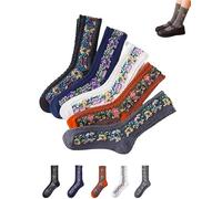 Genérico Saturation Floral Socks, Vintage Embroidered Florals Sock, Floral Knitting Pattern Socks, for Women (5pair)