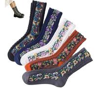Genérico Saturation Floral Socks, Vintage Embroidered Florals Socks, Floral Knitted Pattern, Cute and Comfortable, Breathable, High elasticity, Fashion, Matching Items Suitable for Girls (5pcs)