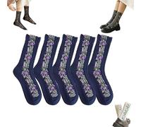 Genérico Saturatione Vintage Embroidered Floral Socks, Saturation Floral Sock, Soft, Comfortable Knitting Florals Socks (Blue)