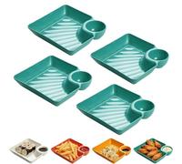 Genérico Sauce Separated Plate, Chips and Salsa Serving Dish Plates, Reusable Dipping Plates, Dumpling Plate with Dipping Saucer For Sushi, Chips, Fried Chicken Nuggets (Green)