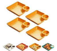Genérico Sauce Separated Plate, Chips and Salsa Serving Dish Plates, Reusable Dipping Plates, Dumpling Plate with Dipping Saucer For Sushi, Chips, Fried Chicken Nuggets (Yellow)