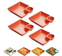 Genérico Sauce Separated Plate, Chips and Salsa Serving Dish Plates, Reusable Dipping Plates, Dumpling Plate with Dipping Saucer For Sushi, Chips, Fried Chicken Nuggets (Red)