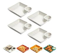Genérico Sauce Separated Plate, Chips and Salsa Serving Dish Plates, Reusable Dipping Plates, Dumpling Plate with Dipping Saucer For Sushi, Chips, Fried Chicken Nuggets (White)