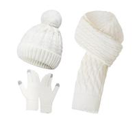 Generico Scarf Gloves Hat Set For Teen Girls Women&Men Autumn Winter Warm Wool Hat Scarf Gloves Three Pieces Regalos para Después de Fiesta, Color blanco., Talla única