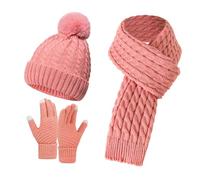 Generico Scarf Gloves Hat Set For Teen Girls Women&Men Autumn Winter Warm Wool Hat Scarf Gloves Three Pieces Regalos para Después de Fiesta, Rosa, Talla única