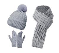 Generico Scarf Gloves Hat Set For Teen Girls Women&Men Autumn Winter Warm Wool Hat Scarf Gloves Three Pieces Regalos para Después de Fiesta, gris, Talla única