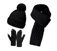 Generico Scarf Gloves Hat Set For Teen Girls Women&Men Autumn Winter Warm Wool Hat Scarf Gloves Three Pieces Regalos para Después de Fiesta, Negro , Talla única