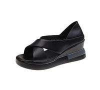 Genérico Schecker Mujer Sandalias Schecker Mujer Sandalias mujer transpirable zapatos con cordones cuñas de gruesa sandalias casuales Sandalias Doradas Tacon Sandalias Plata (Black, 40)