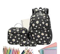Genérico Schoolbag For Primary School - Floral Print Backpack Set | 3pcs Daisy Print Bag With Lunchbox Pencil Case, Elementary School Bookbag Set For Teens Boys Girls Travel