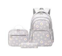 Genérico Schoolbag For Primary School - Floral Print Backpack Set | 3pcs Daisy Print Bag With Lunchbox Pencil Case, Elementary School Bookbag Set For Teens Boys Girls Travel
