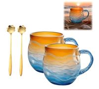 Genérico Sea Glass Sundown Mug with Handle, Golden Tide Sunset Mug for Tea Wine Coffee Ice Drink and Hot Beverages, Handcrafted Ocean Wave Pattern Coastal Beach Themed Cups for Surf Lovers