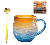 Genérico Sea Glass Sundown Mug with Handle, Golden Tide Sunset Mug for Tea Wine Coffee Ice Drink and Hot Beverages, Handcrafted Ocean Wave Pattern Coastal Beach Themed Cups for Surf Lovers