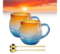 Genérico Sea Glass Sunset Mug, Handcrafted Sea Glass 12 Oz Handblown Ocean Wave Pattern Mug Cup, Beach Theme Mugs For Tea, Drinkware For Ocean Decor Lover (2Pcs)
