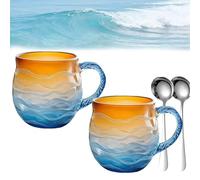 Genérico Sea Glass Sunset Mug/Wave Mug,12oz Handblown Glass Cup,Coastal Beach Themed Artistic Coffee and Tea Drinkware with Wave Pattern, for Coffee, Cocktails, Beach Lovers (2PCS-B)