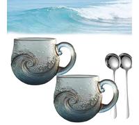 Genérico Sea Glass Sunset Mug/Wave Mug,12oz Handblown Glass Cup,Coastal Beach Themed Artistic Coffee and Tea Drinkware with Wave Pattern, for Coffee, Cocktails, Beach Lovers (2PCS-A)