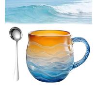Genérico Sea Glass Sunset Mug/Wave Mug,12oz Handblown Glass Cup,Coastal Beach Themed Artistic Coffee and Tea Drinkware with Wave Pattern, for Coffee, Cocktails, Beach Lovers (1PCS-B)