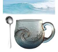 Genérico Sea Glass Sunset Mug/Wave Mug,12oz Handblown Glass Cup,Coastal Beach Themed Artistic Coffee and Tea Drinkware with Wave Pattern, for Coffee, Cocktails, Beach Lovers (1PCS-A)