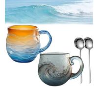 Genérico Sea Glass Sunset Mug/Wave Mug,12oz Handblown Glass Cup,Coastal Beach Themed Artistic Coffee and Tea Drinkware with Wave Pattern, for Coffee, Cocktails, Beach Lovers (2PCS-A+B)
