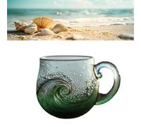 Genérico Sea Glass Wave Mug, 12 Oz Handblown Ocean Wave Glass Mug Cup, Handcrafted Sea Inspired Drinkware, Artistic Ocean-Themed, for Ocean Lovers (C,1*Pcs)